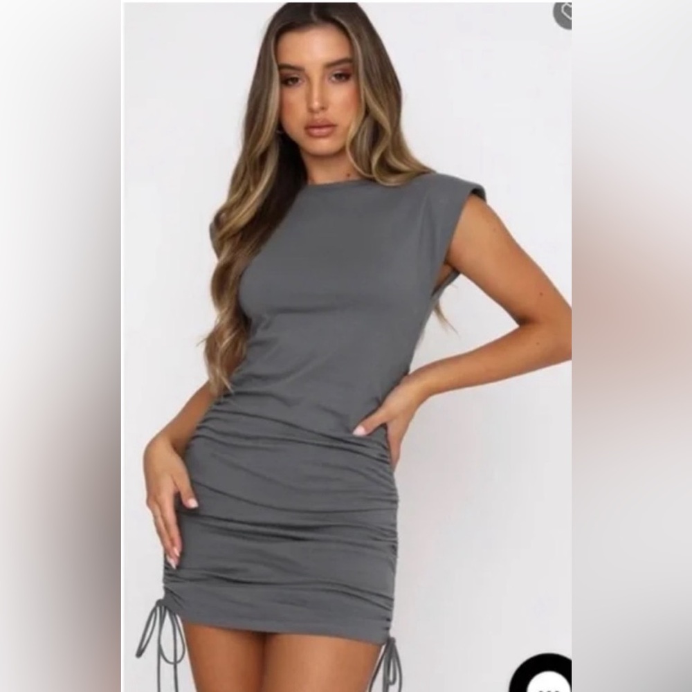 Gray Sleeveless Ruched Dress